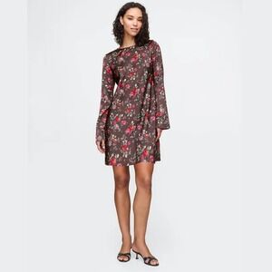 GAP Rose Floral Boatneck Satin‎ Mini Dress Brown Pink S 588744-02 Dark romantic